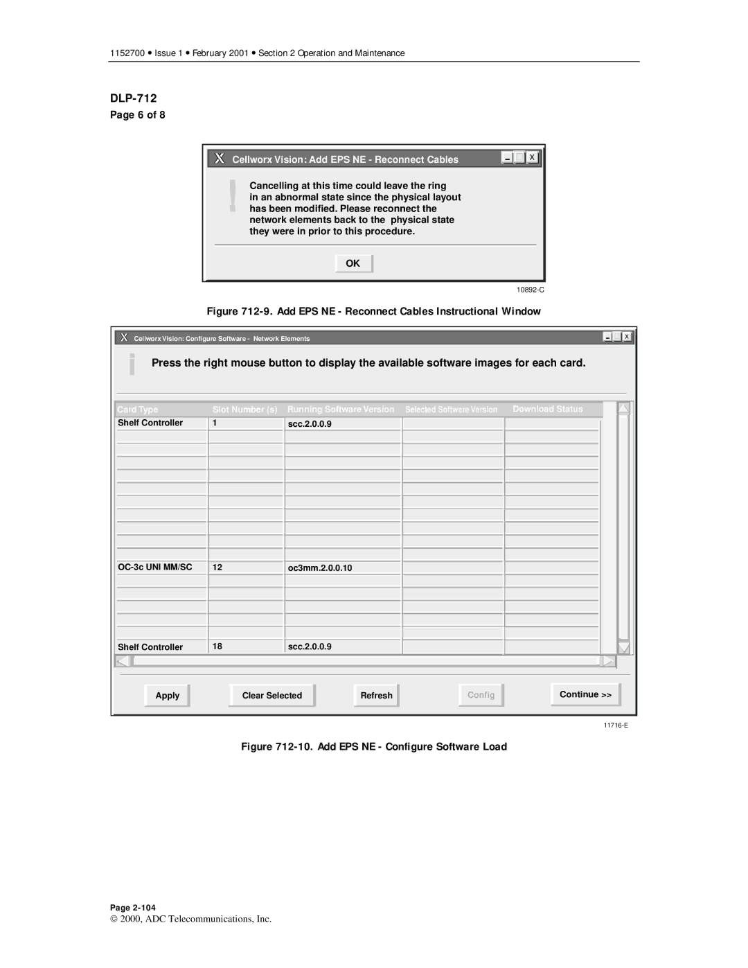 ADC Release 3.1 user manual Add EPS NE Reconnect Cables Instructional Window 