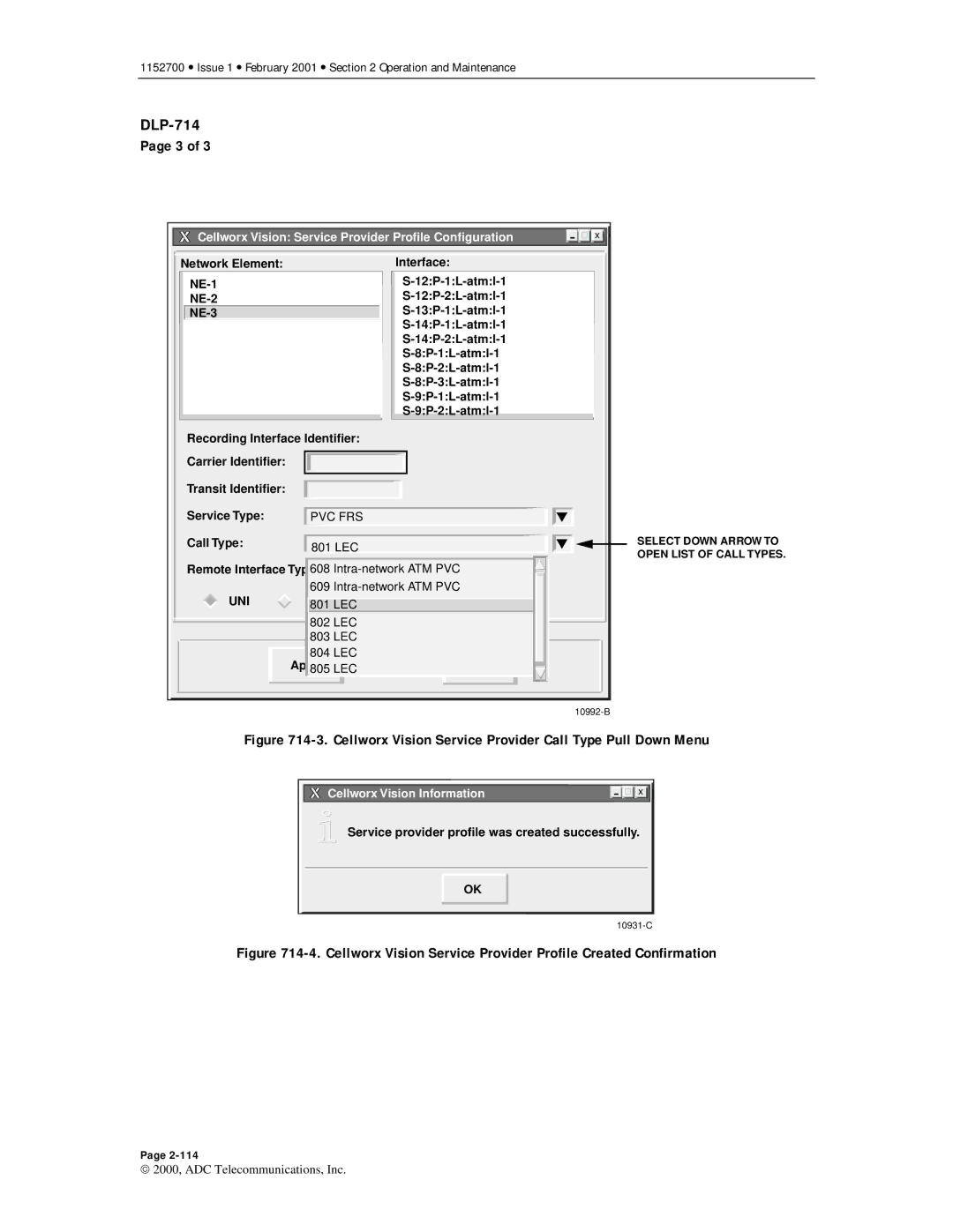 ADC Release 3.1 user manual Cellworx Vision Service Provider Call Type Pull Down Menu 