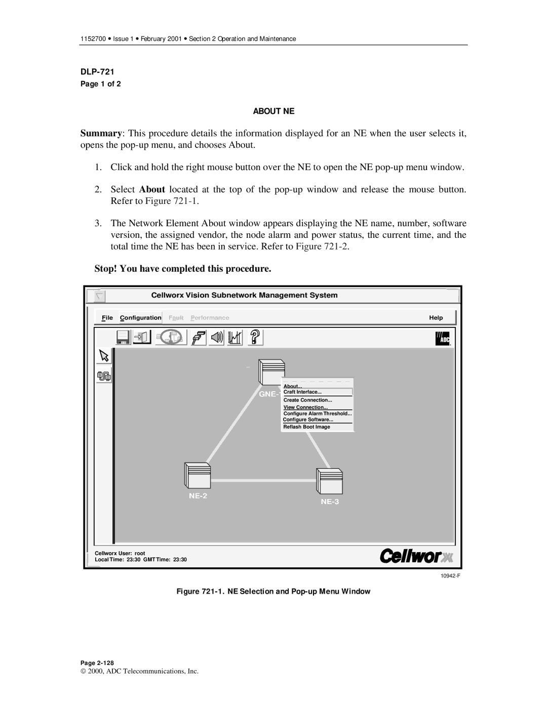 ADC Release 3.1 user manual About NE, NE Selection and Pop-up Menu Window 