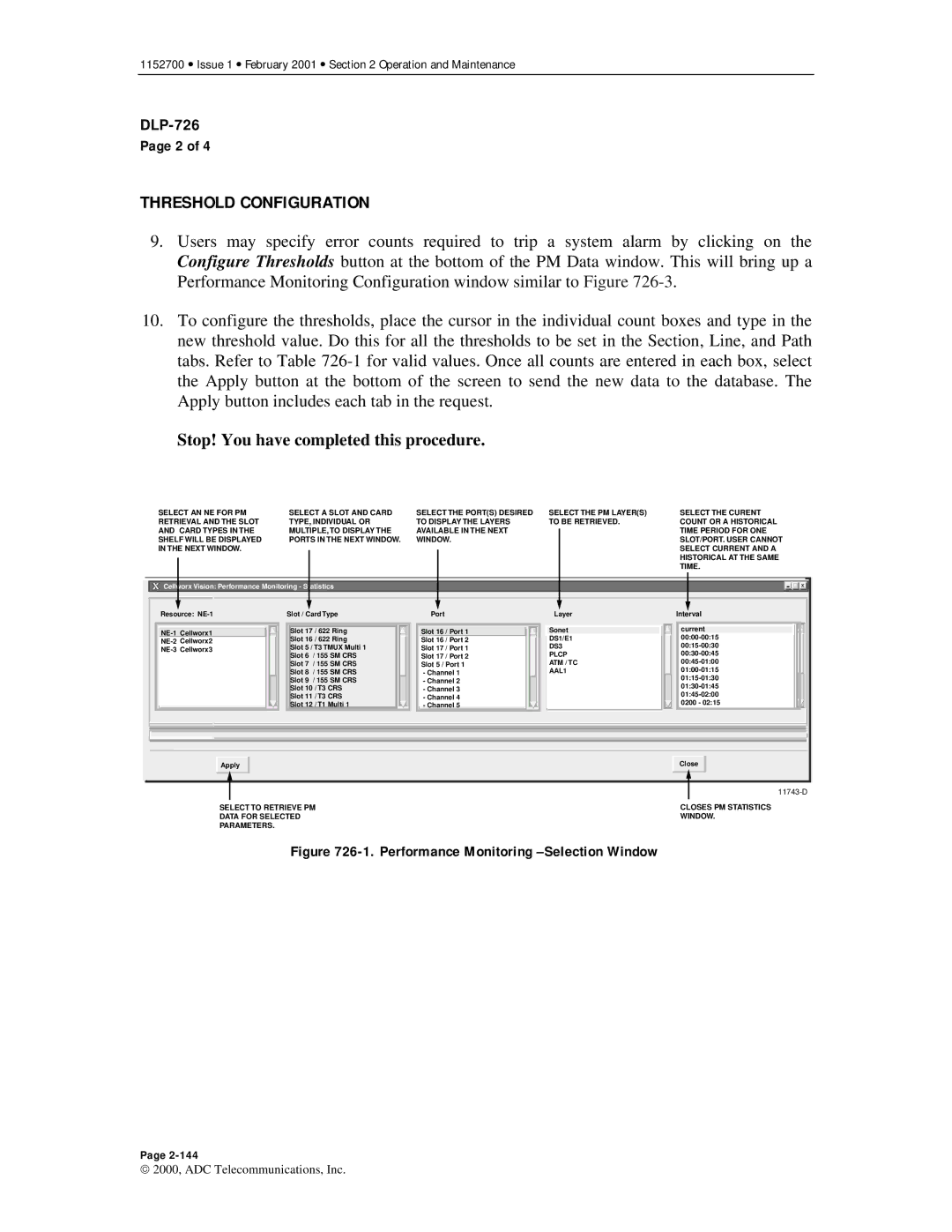 ADC Release 3.1 user manual Threshold Configuration, Performance Monitoring Selection Window 