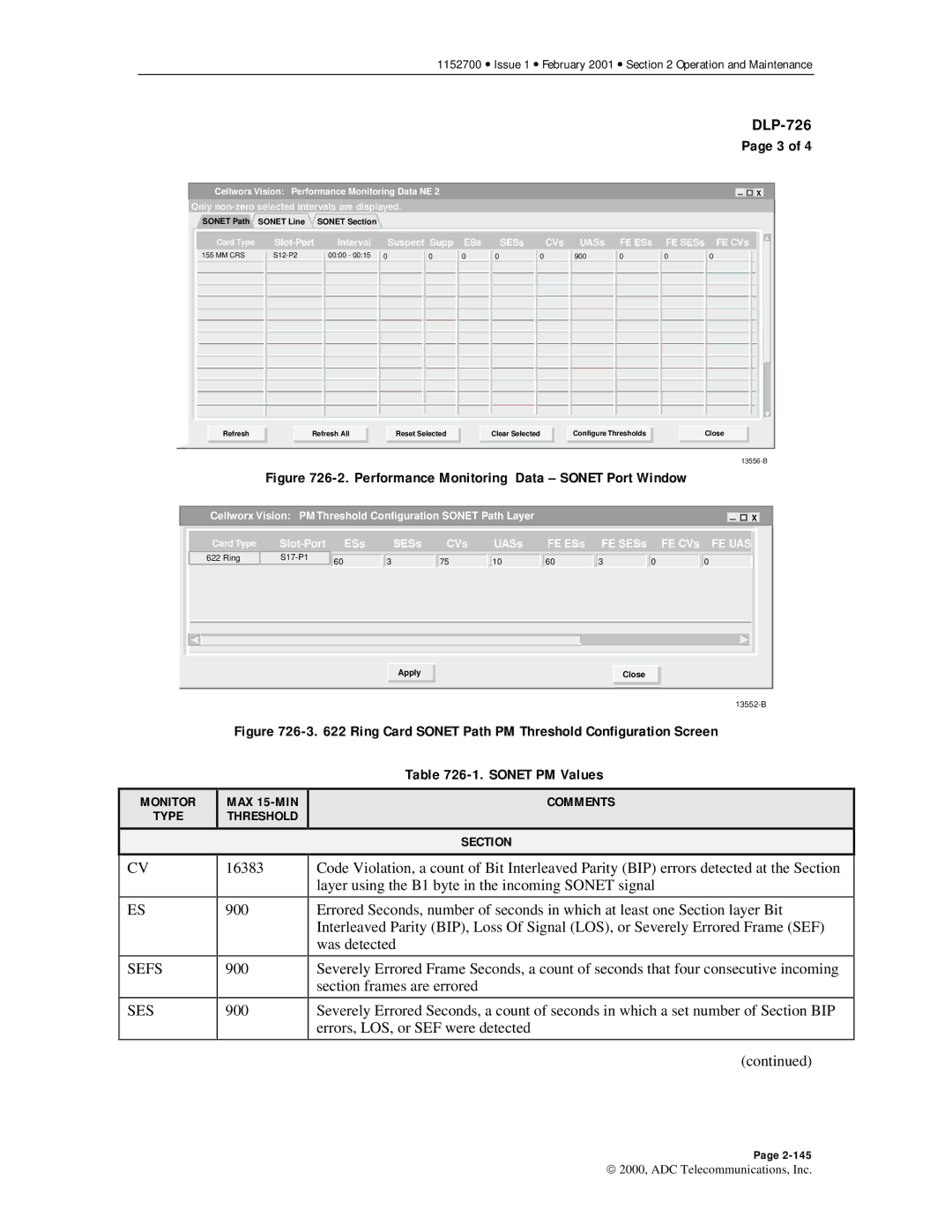 ADC Release 3.1 user manual Sefs SES, Sonet PM Values 