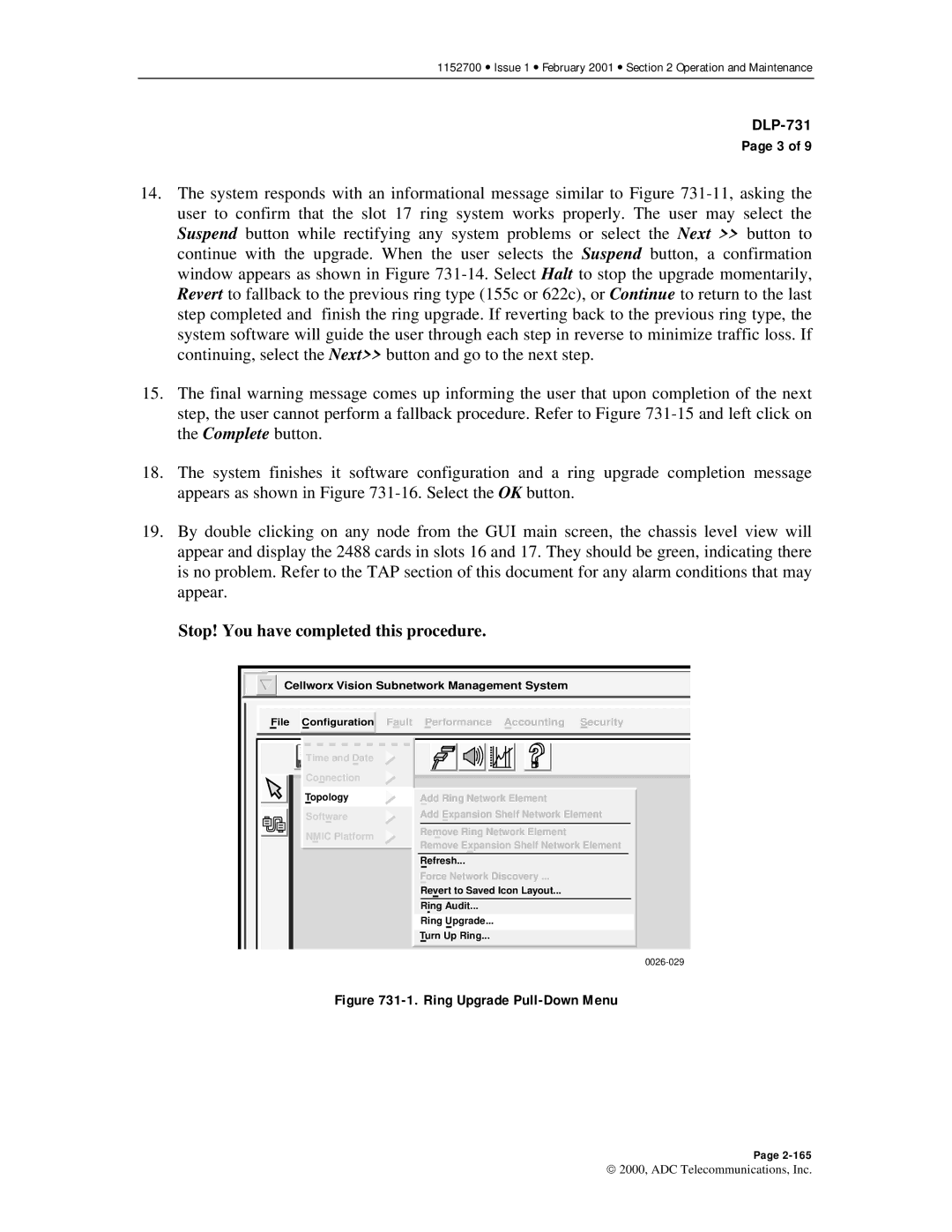 ADC Release 3.1 user manual Ring Upgrade Pull-Down Menu 