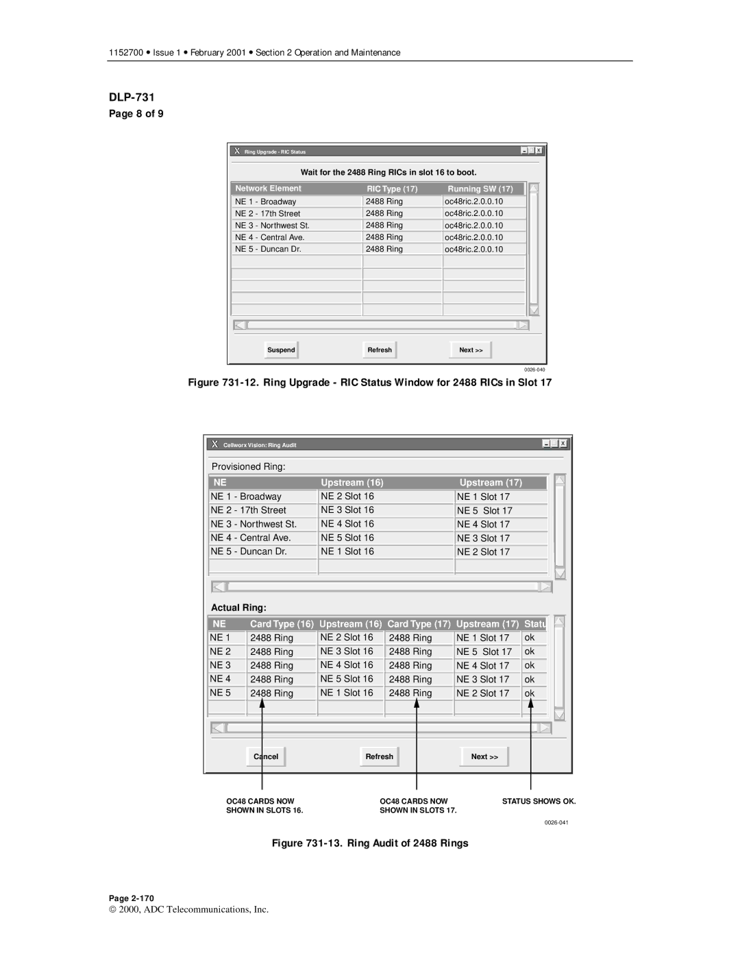 ADC Release 3.1 user manual Ring Upgrade RIC Status Window for 2488 RICs in Slot 