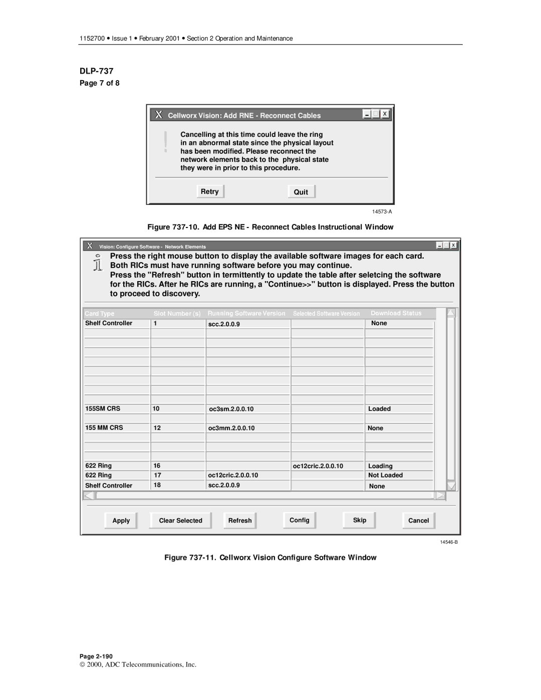 ADC Release 3.1 user manual Add EPS NE Reconnect Cables Instructional Window 