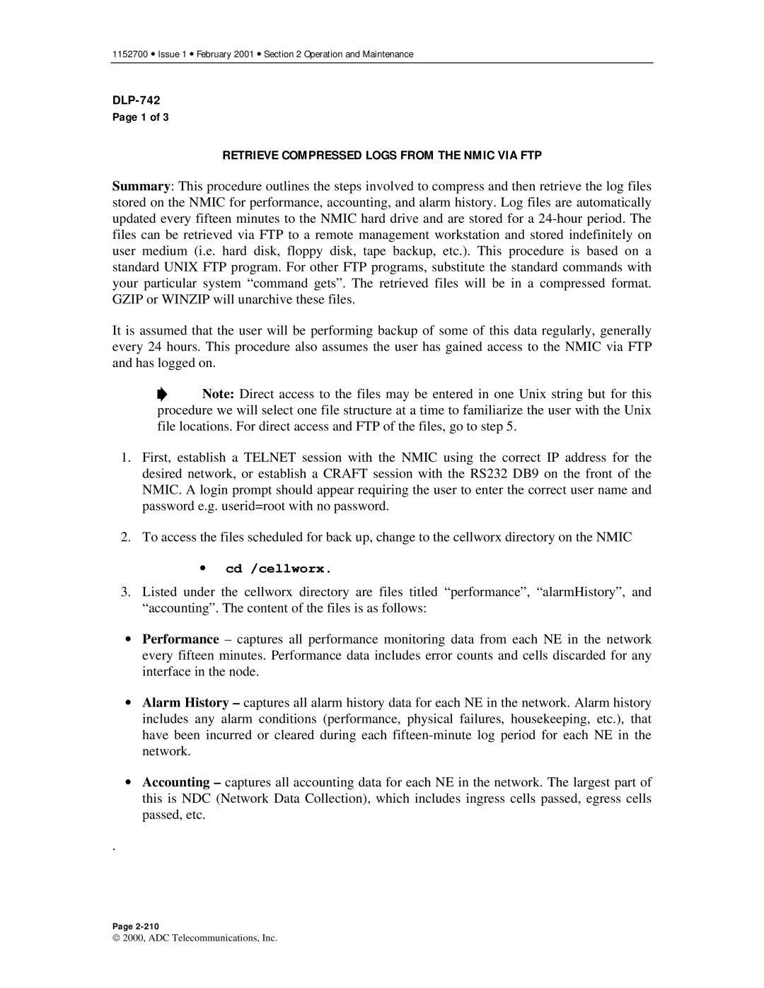 ADC Release 3.1 user manual Retrieve Compressed Logs from the Nmic VIA FTP 