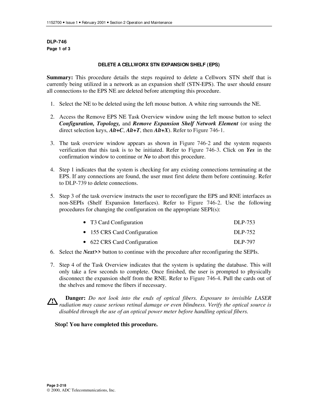 ADC Release 3.1 user manual Delete a Cellworx STN Expansion Shelf EPS 