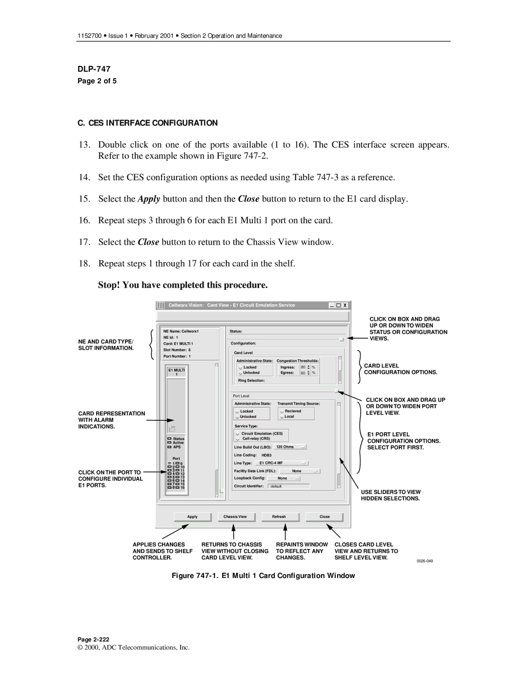 ADC Release 3.1 user manual CES Interface Configuration, E1 Multi 1 Card Configuration Window 