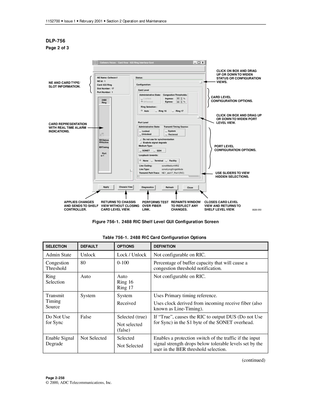 ADC Release 3.1 user manual Admin State, Sonet 