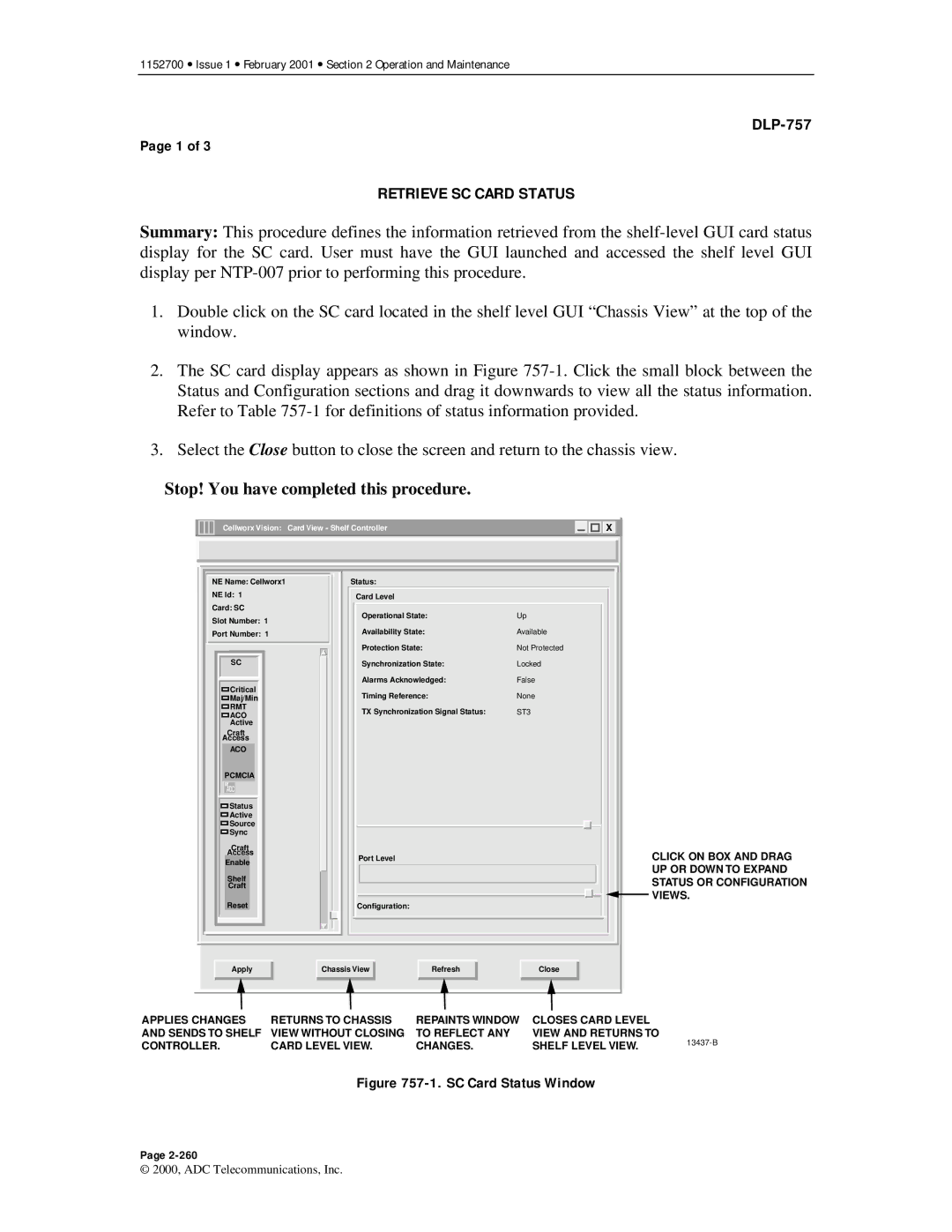 ADC Release 3.1 user manual Retrieve SC Card Status, SC Card Status Window 