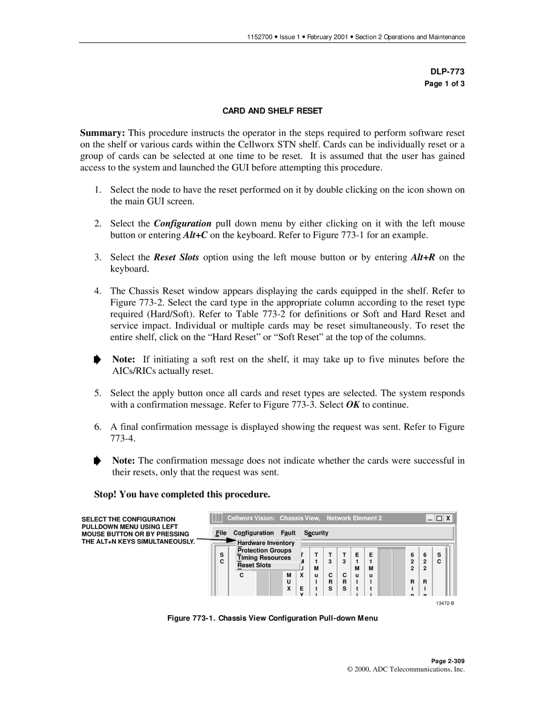 ADC Release 3.1 user manual Card and Shelf Reset, Chassis View Configuration Pull-down Menu 