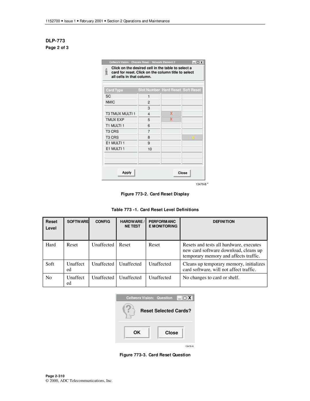 ADC Release 3.1 user manual Card Reset Display Level Card Reset Level Definitions 