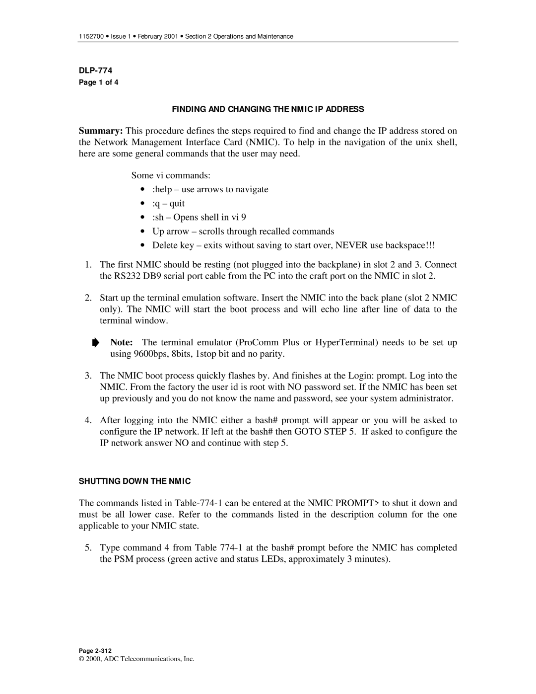 ADC Release 3.1 user manual Finding and Changing the Nmic IP Address, Shutting Down the Nmic 