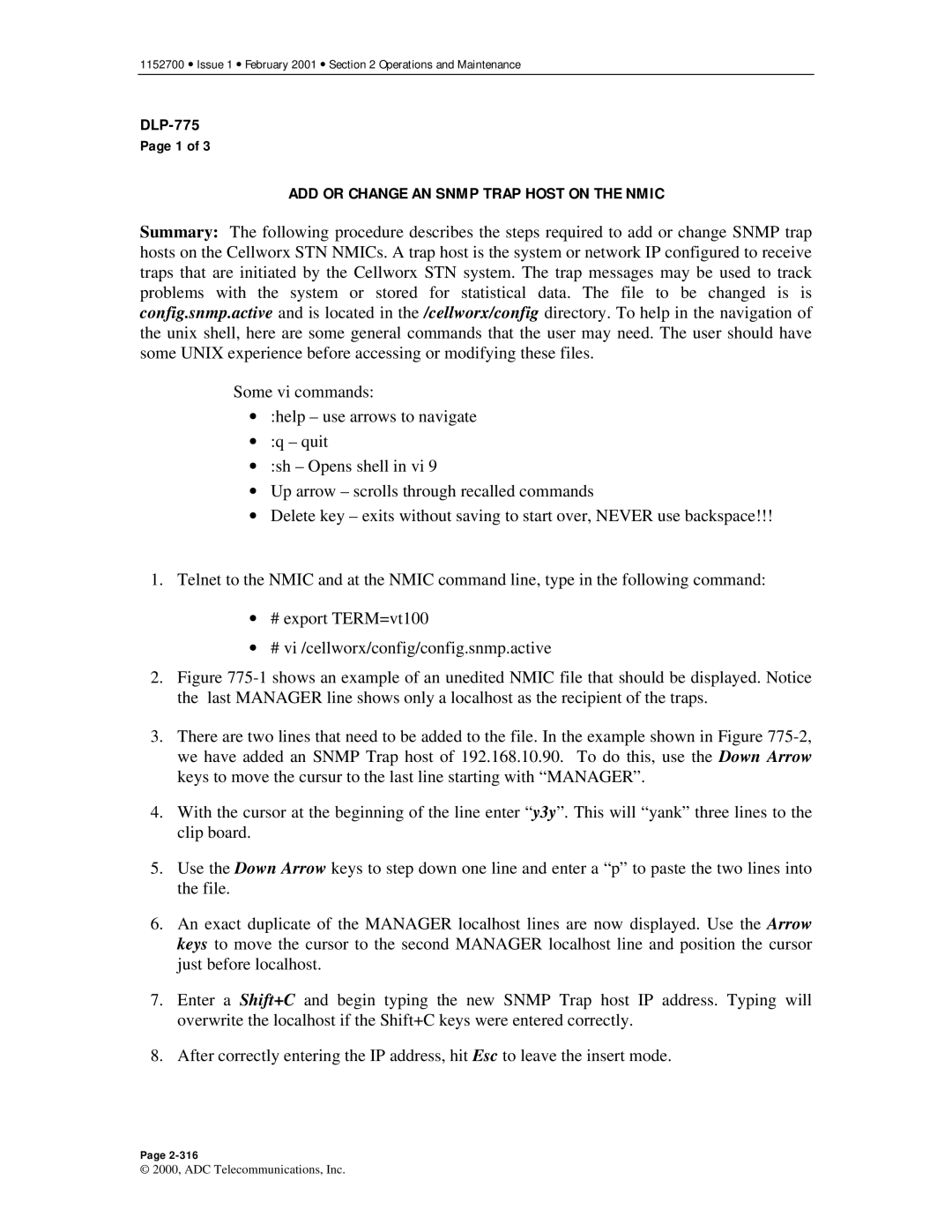 ADC Release 3.1 user manual ADD or Change AN Snmp Trap Host on the Nmic 