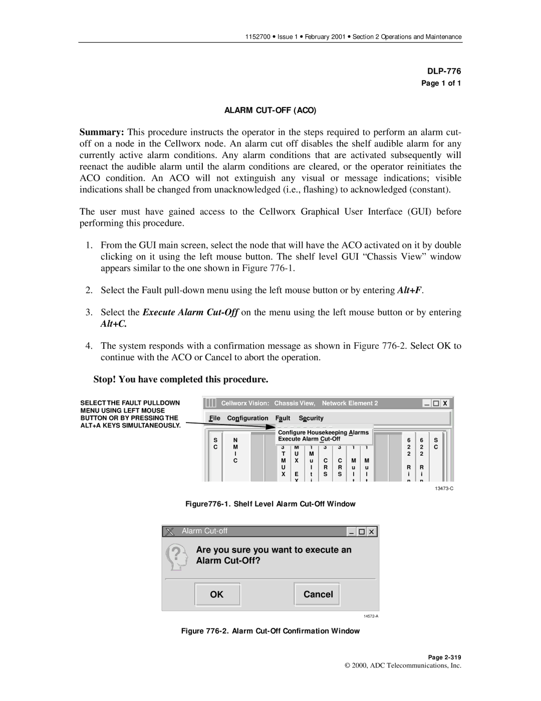 ADC Release 3.1 user manual Alarm CUT-OFF ACO, Shelf Level Alarm Cut-Off Window 