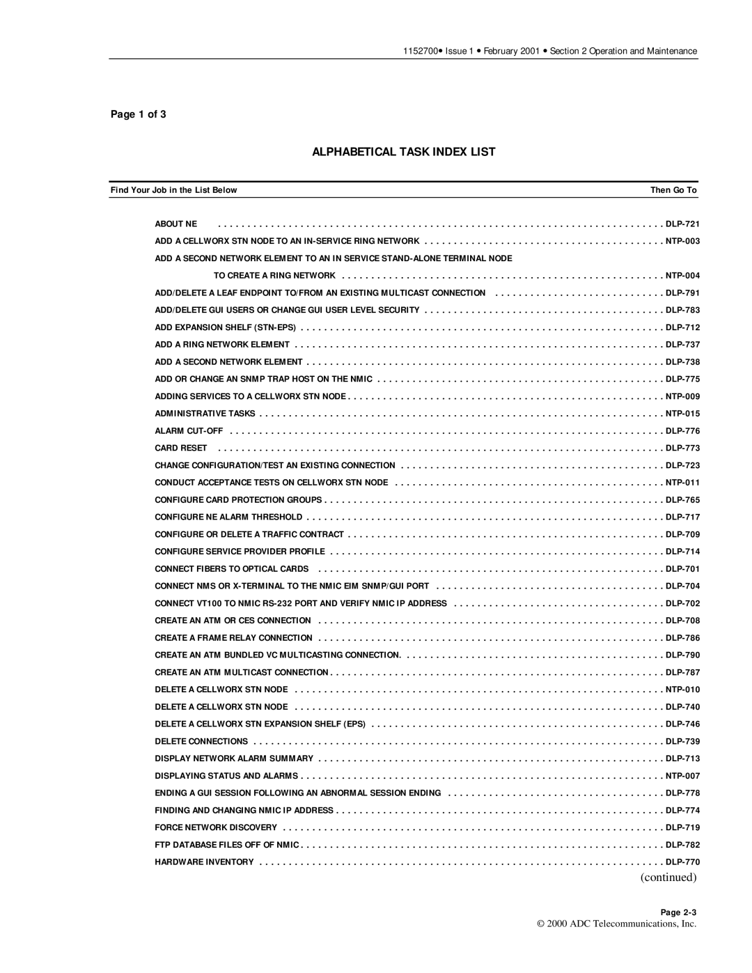 ADC Release 3.1 user manual Alphabetical Task Index List, ADD/DELETE GUI Users or Change GUI User Level Security 