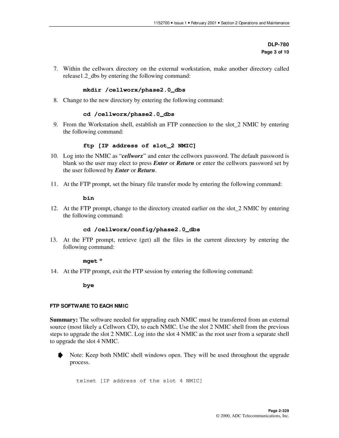 ADC Release 3.1 user manual Cd /cellworx/phase2.0dbs, FTP Software to Each Nmic 