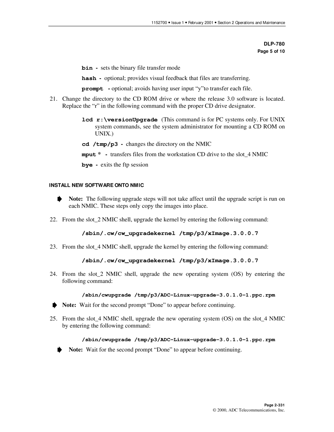 ADC Release 3.1 user manual Install NEW Software Onto Nmic 