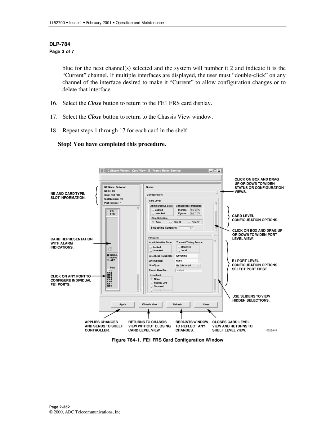 ADC Release 3.1 user manual FE1 FRS Card Configuration Window 