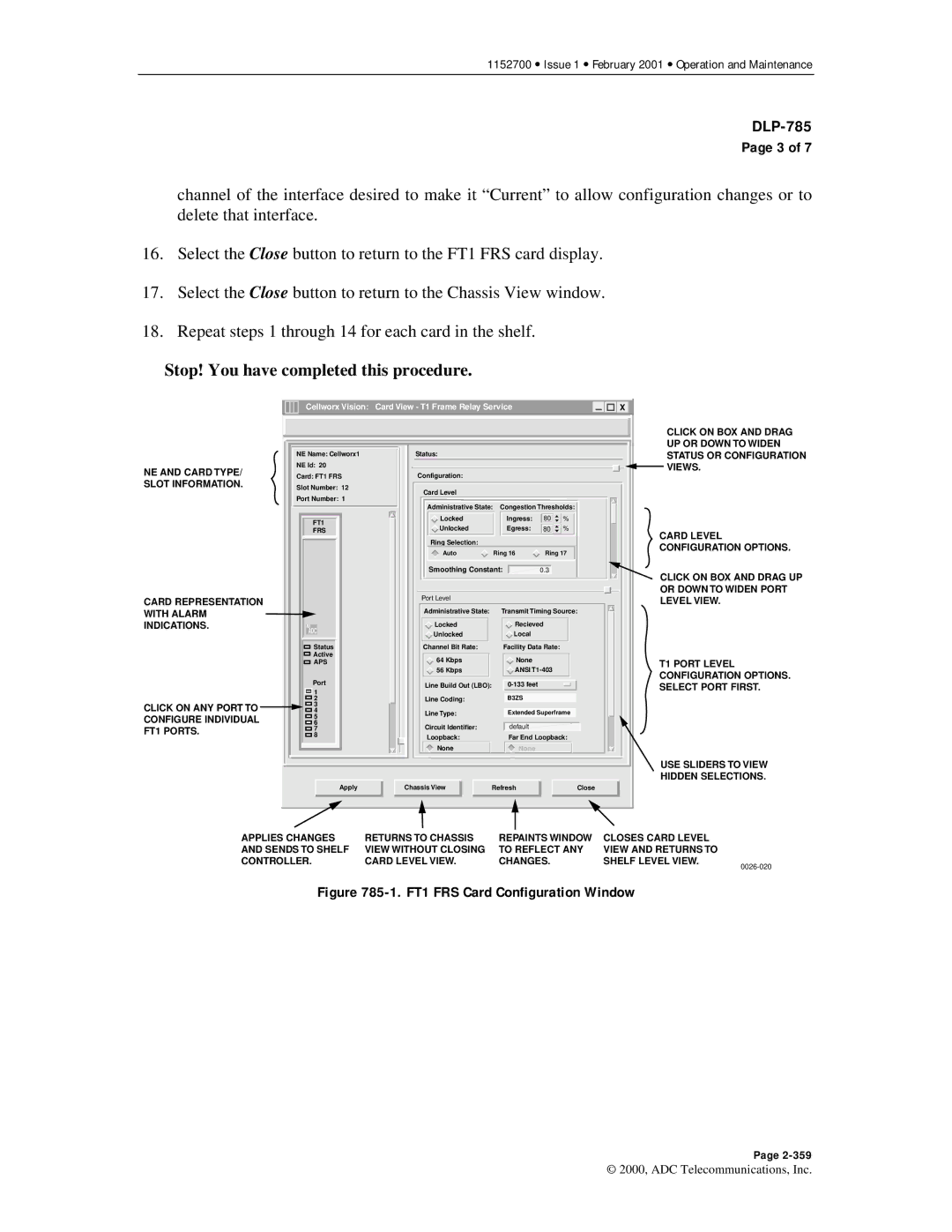 ADC Release 3.1 user manual FT1 FRS Card Configuration Window 