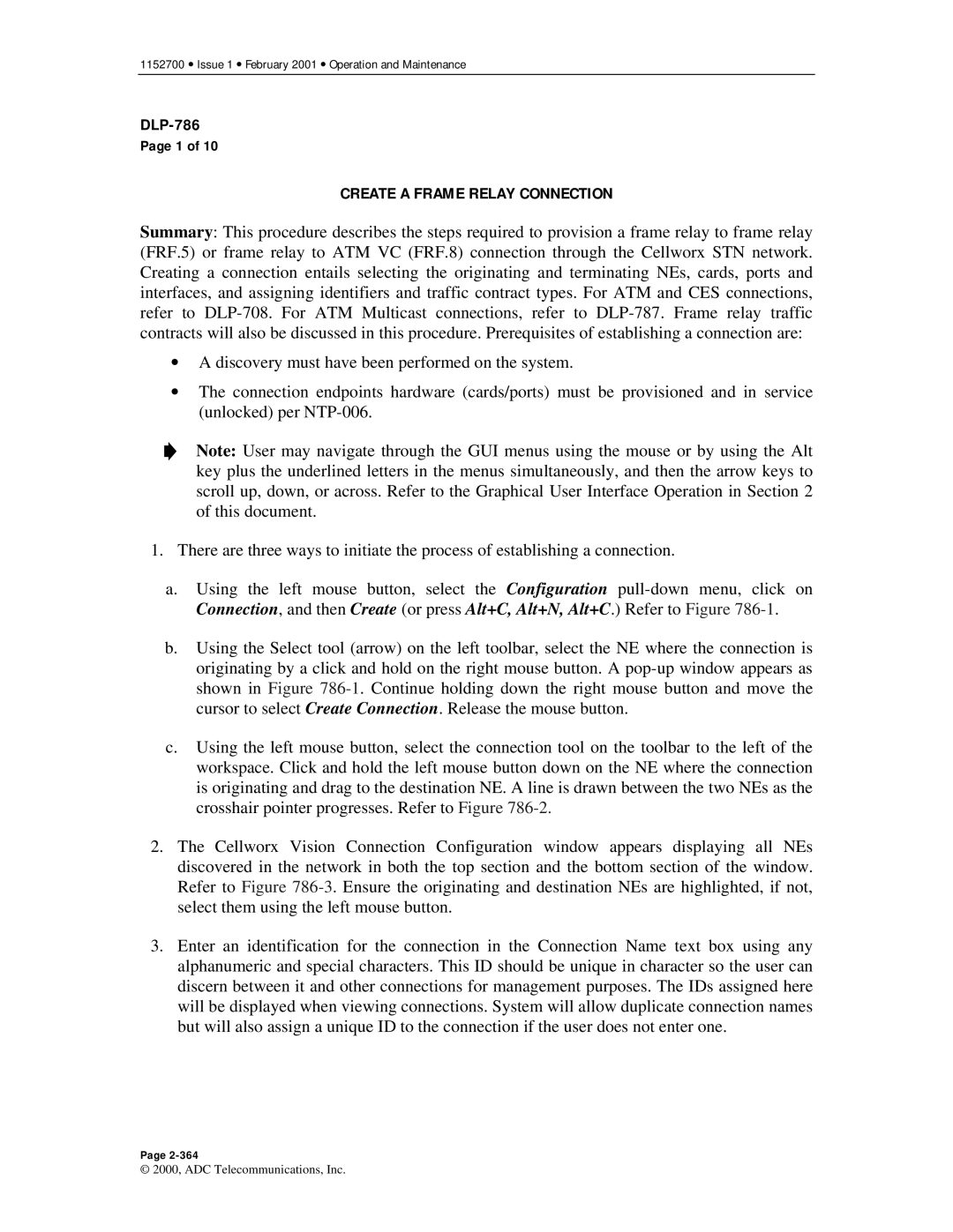 ADC Release 3.1 user manual Create a Frame Relay Connection 