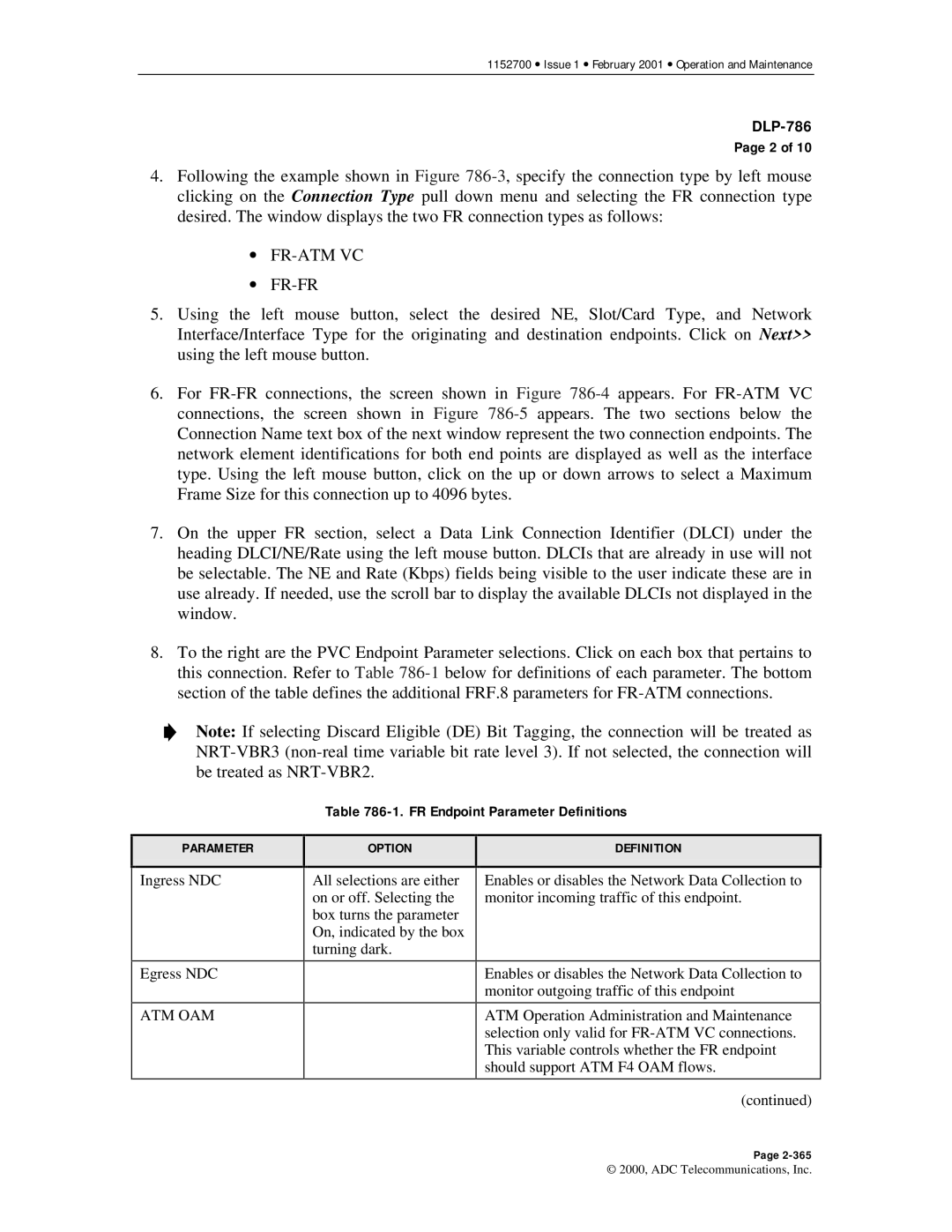 ADC Release 3.1 user manual FR Endpoint Parameter Definitions, Atm Oam 