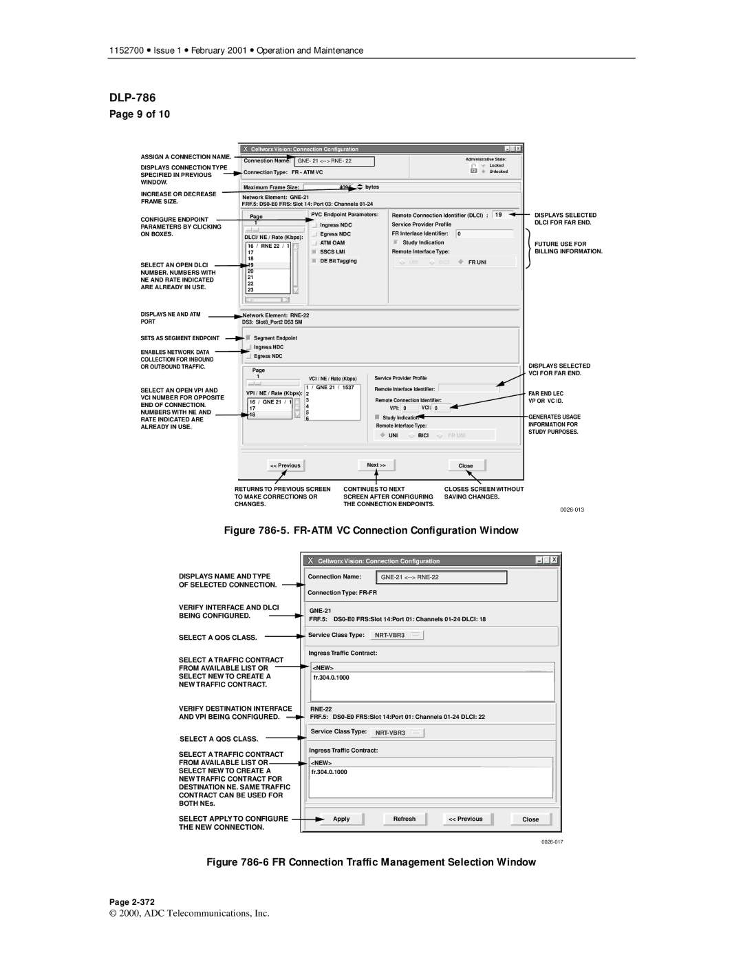 ADC Release 3.1 user manual FR-ATM VC Connection Configuration Window 