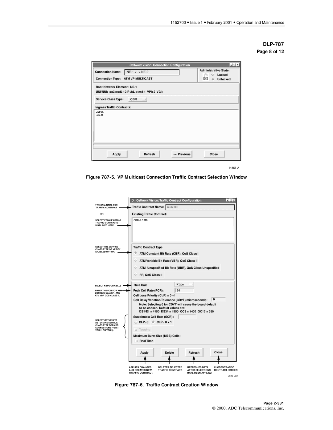 ADC Release 3.1 user manual VP Multicast Connection Traffic Contract Selection Window 