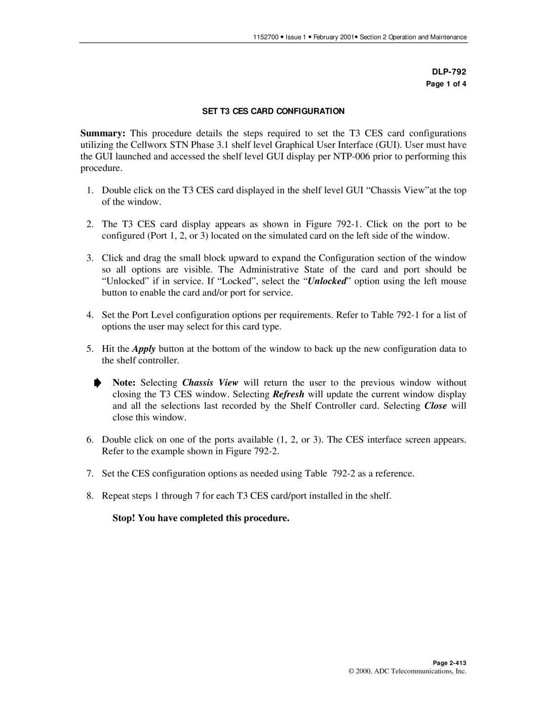 ADC Release 3.1 user manual SET T3 CES Card Configuration 