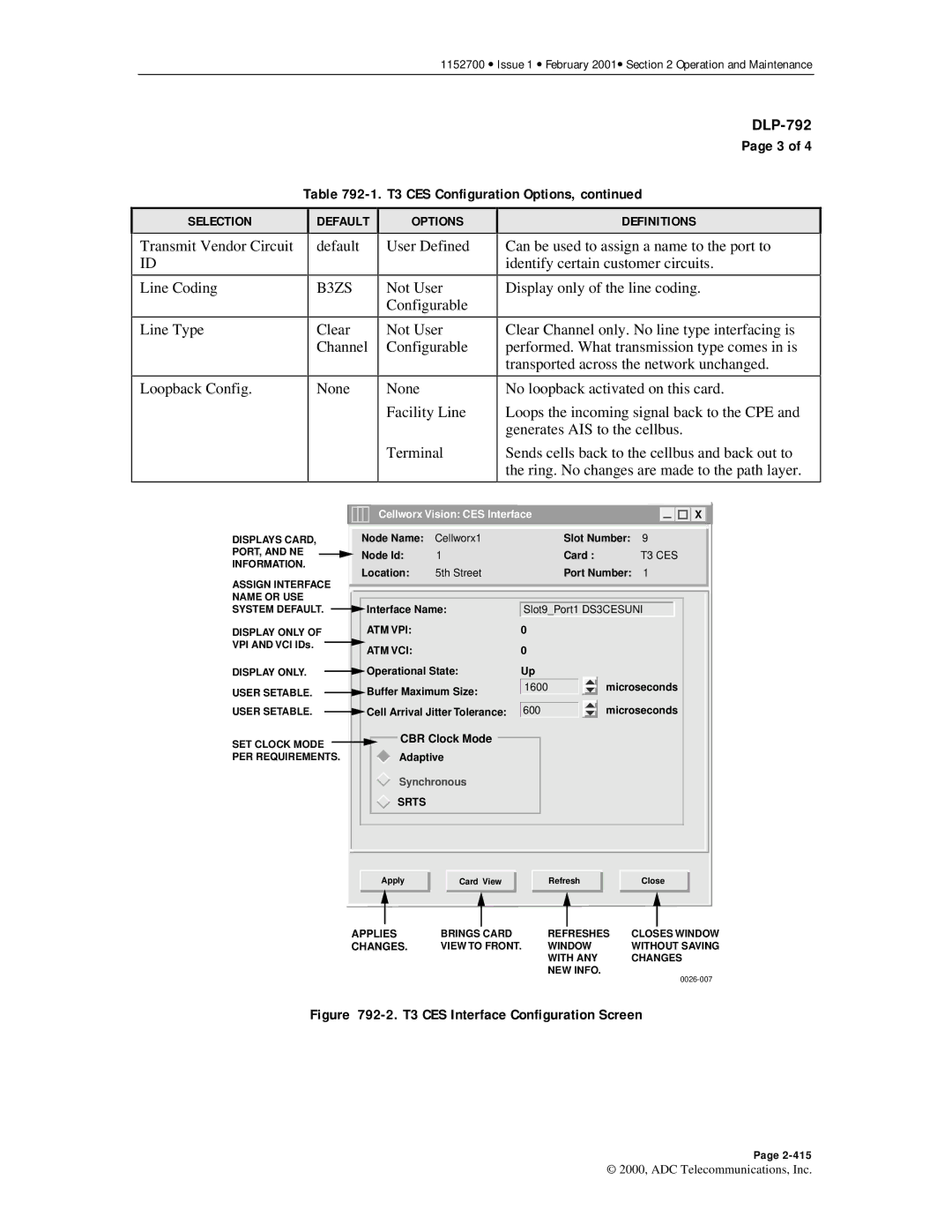 ADC Release 3.1 user manual T3 CES Interface Configuration Screen 