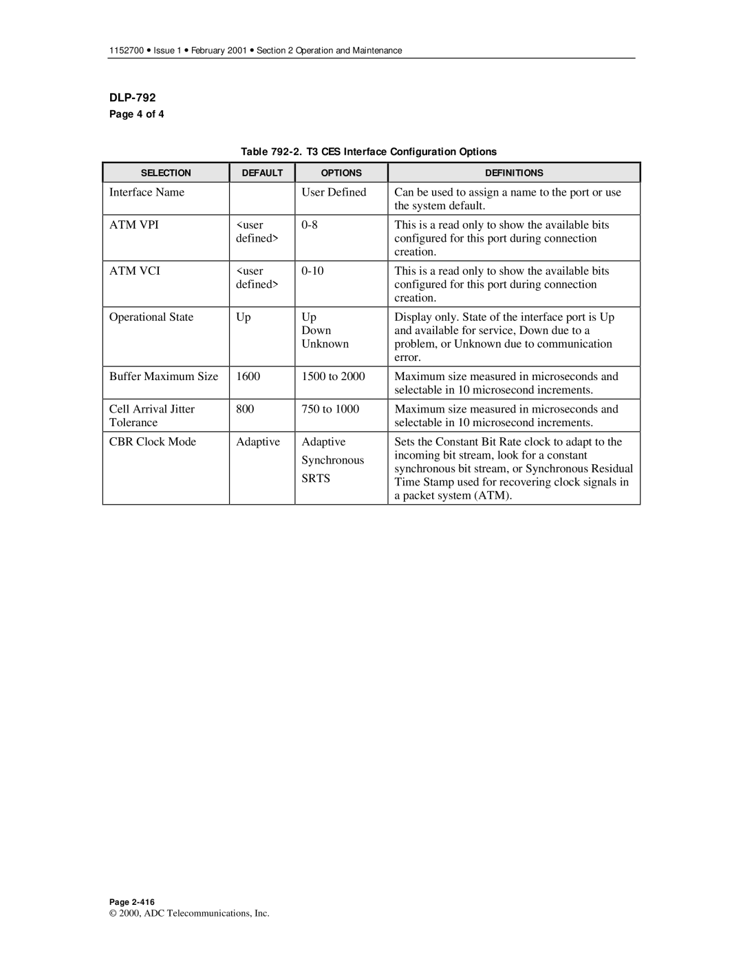 ADC Release 3.1 user manual T3 CES Interface Configuration Options, Srts 