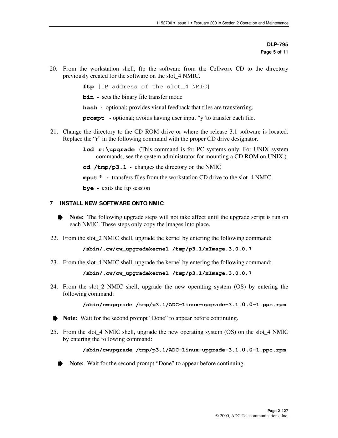 ADC Release 3.1 user manual Install NEW Software Onto Nmic 