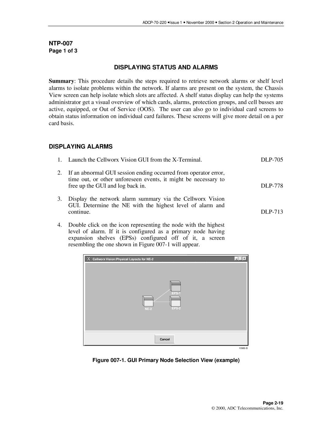 ADC Release 3.1 user manual Displaying Status and Alarms, Displaying Alarms 