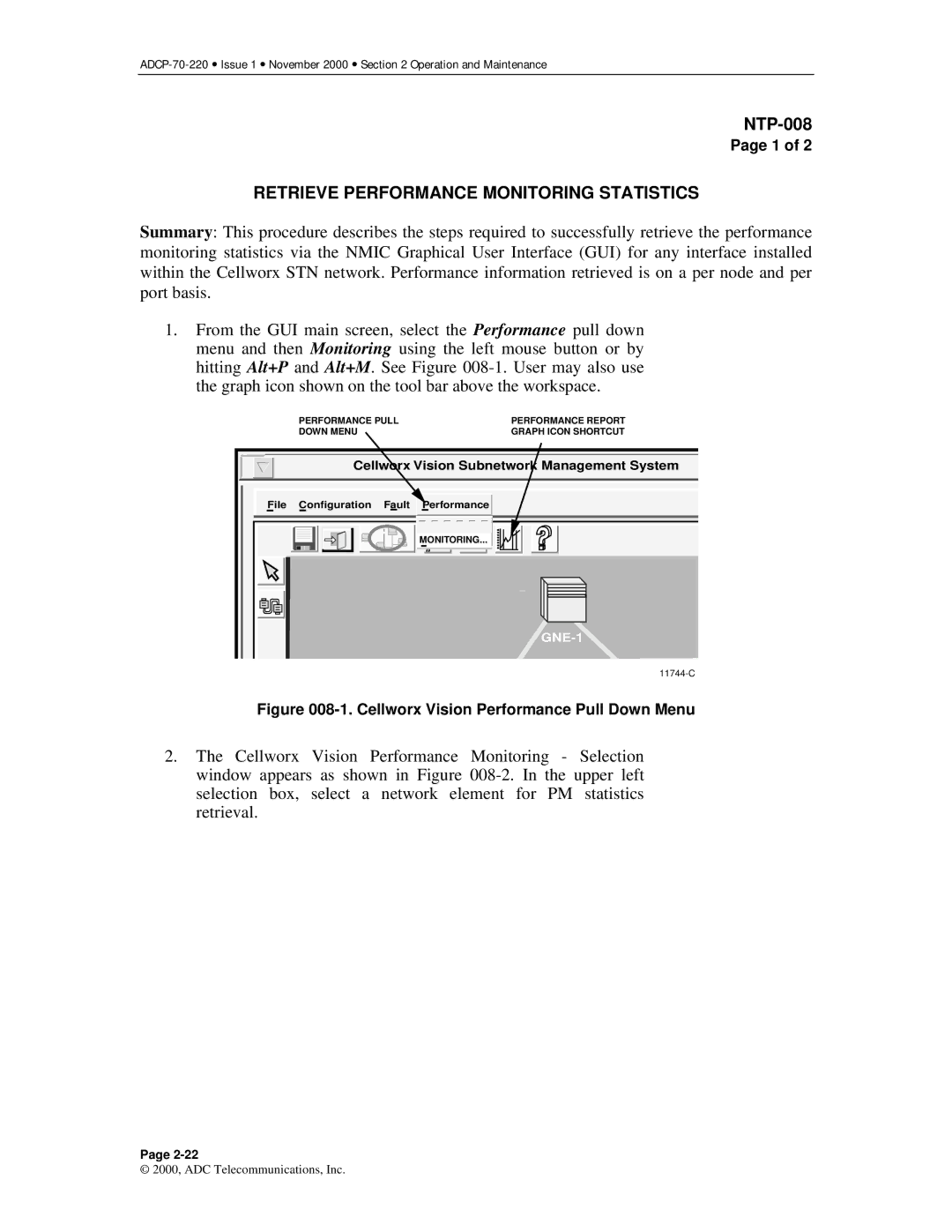 ADC Release 3.1 user manual Retrieve Performance Monitoring Statistics, Cellworx Vision Performance Pull Down Menu 