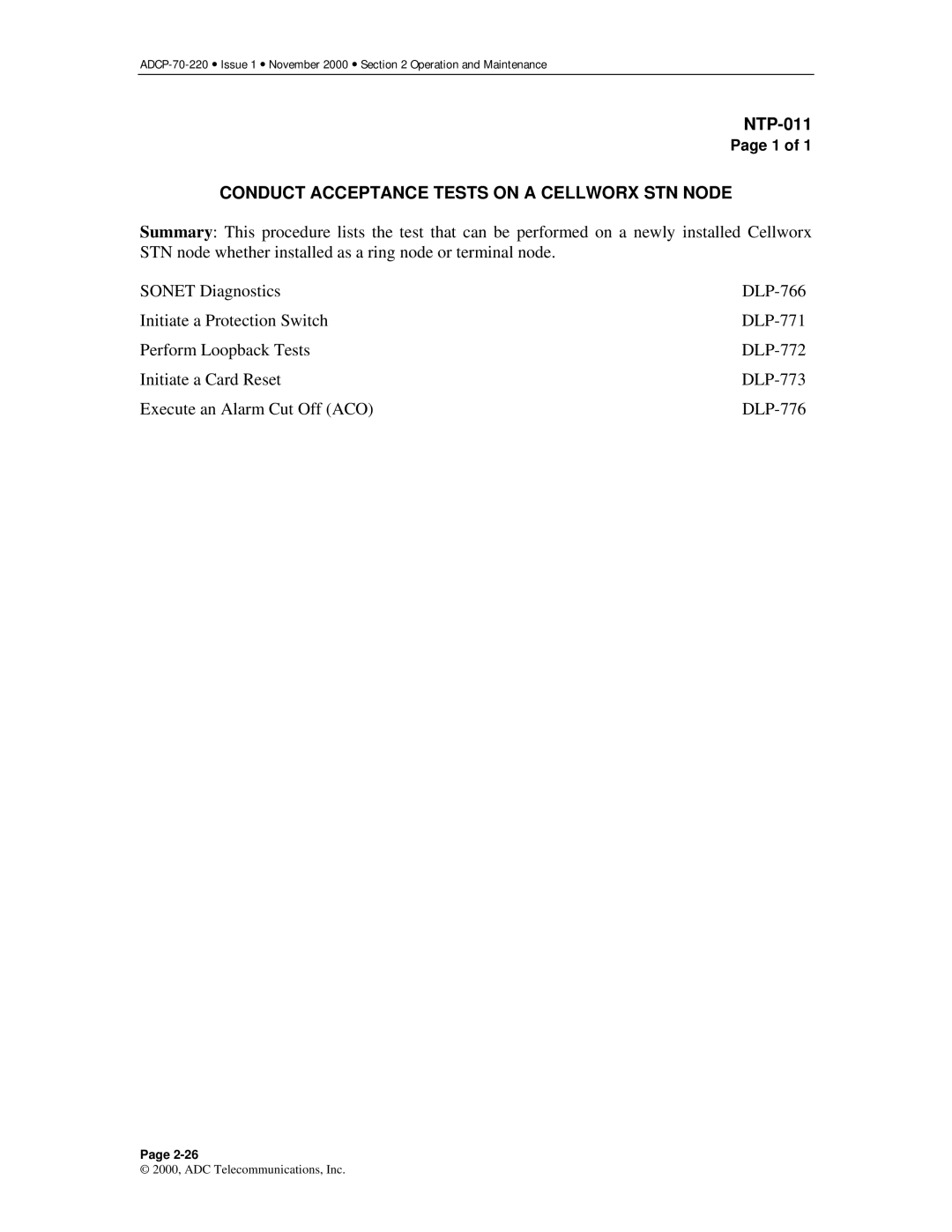 ADC Release 3.1 user manual Conduct Acceptance Tests on a Cellworx STN Node 