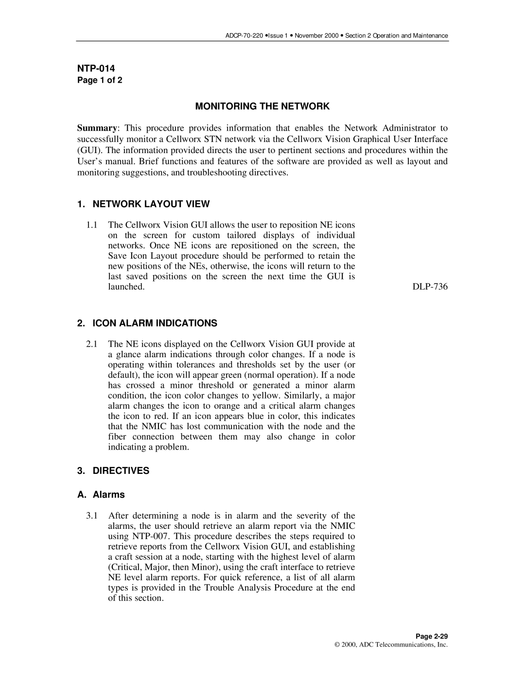 ADC Release 3.1 user manual Monitoring the Network, Network Layout View, Icon Alarm Indications, Directives 