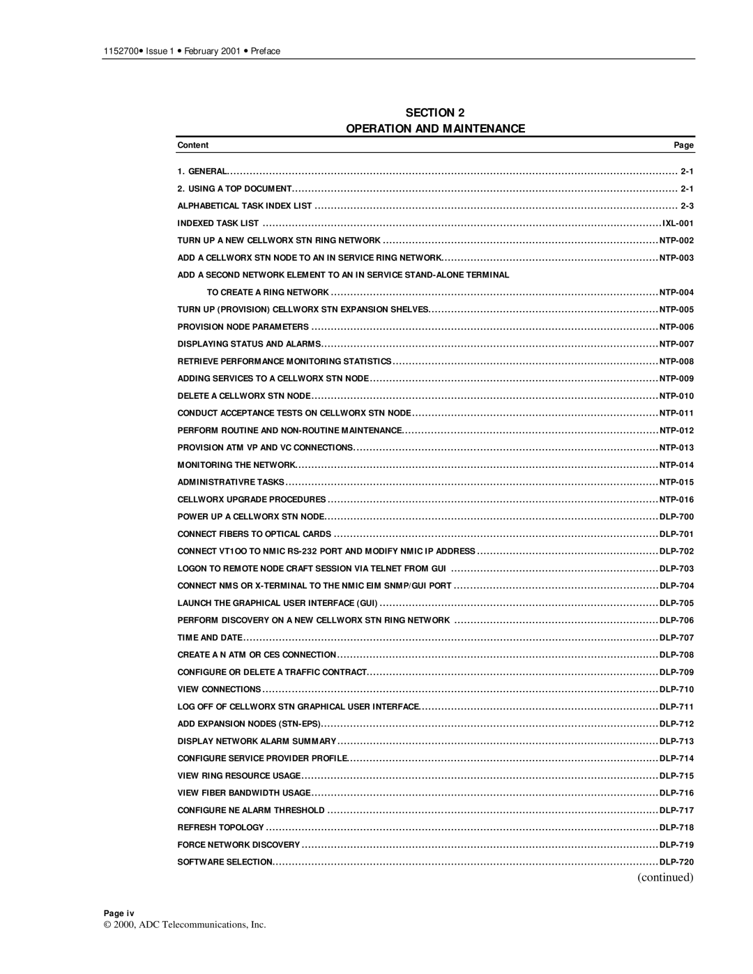 ADC Release 3.1 user manual Section Operation and Maintenance, Indexed Task List 