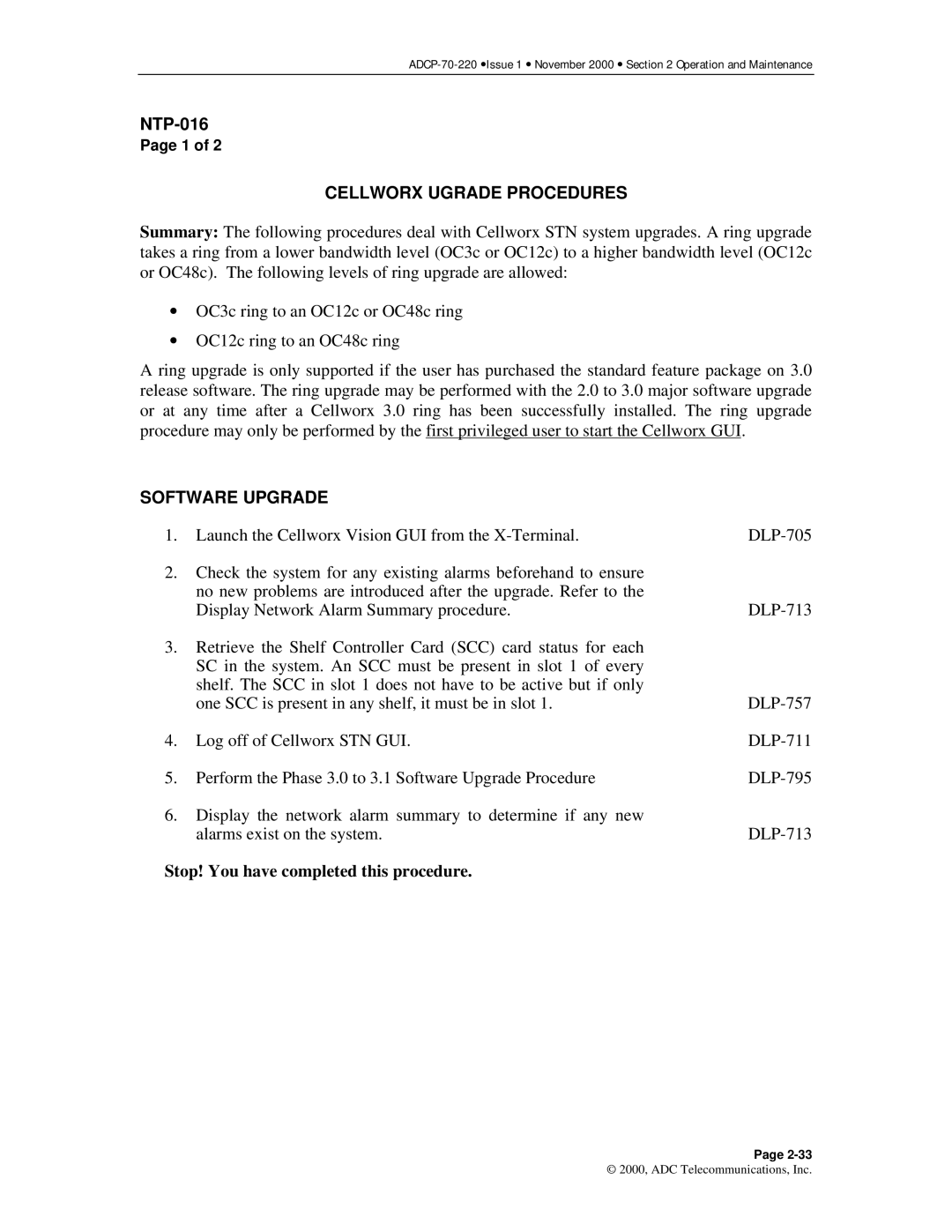 ADC Release 3.1 user manual Cellworx Ugrade Procedures, Software Upgrade 