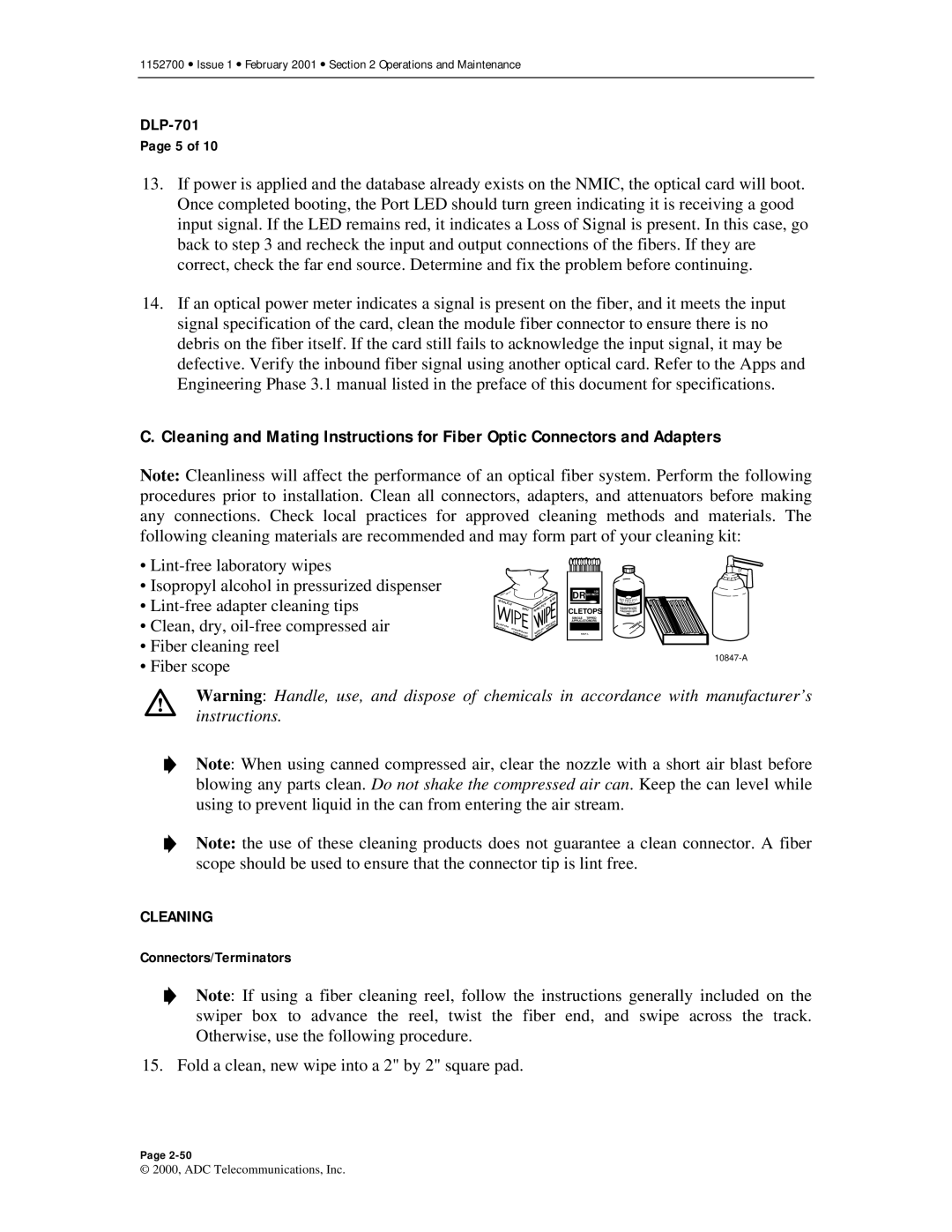 ADC Release 3.1 user manual Cleaning, Connectors/Terminators 