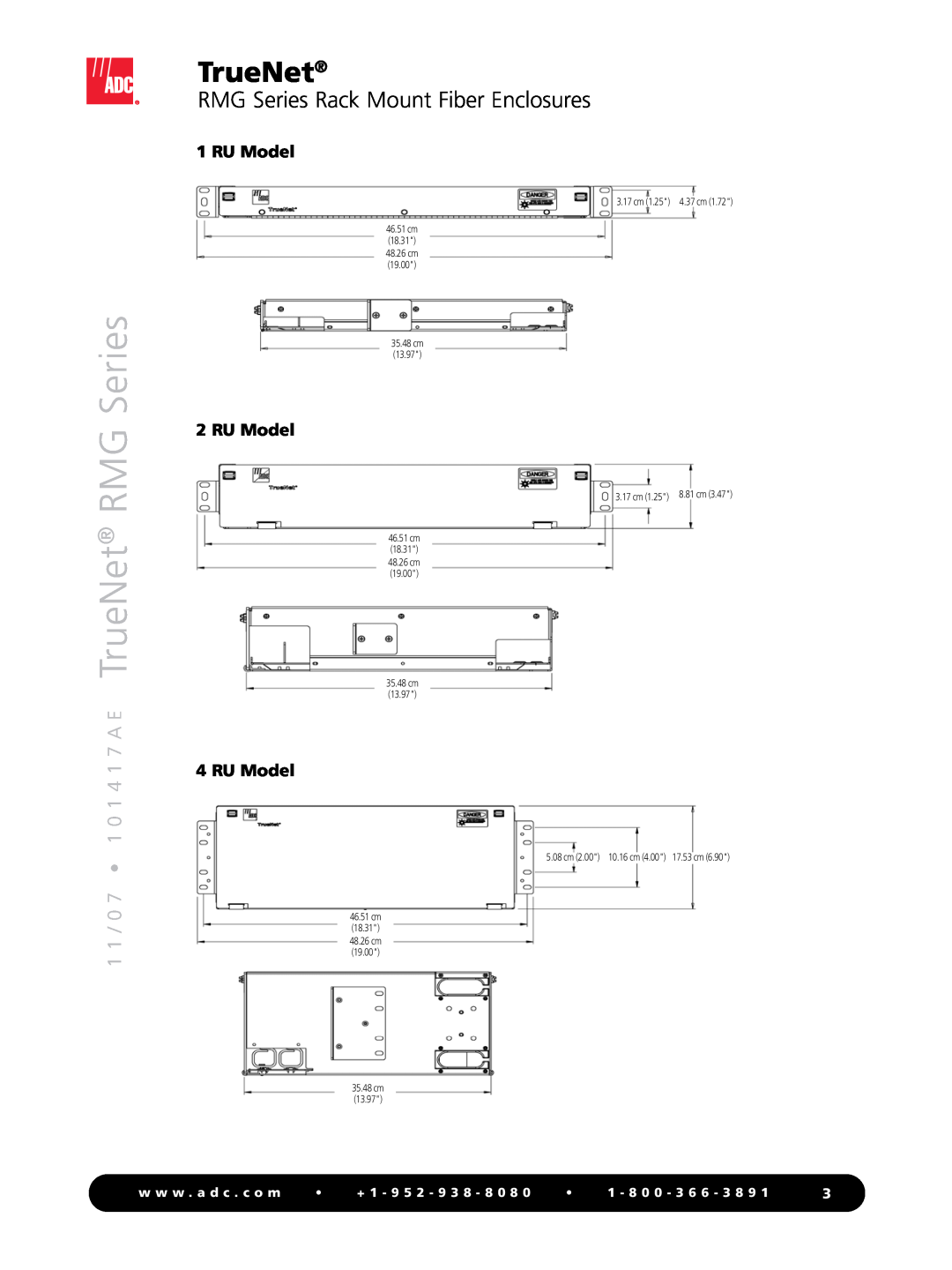 ADC manual RU Model, RMG Series Rack Mount Fiber Enclosures, 1 1 / 0 7 1 0 1 4 1 7 A E TrueNet RMG Series 