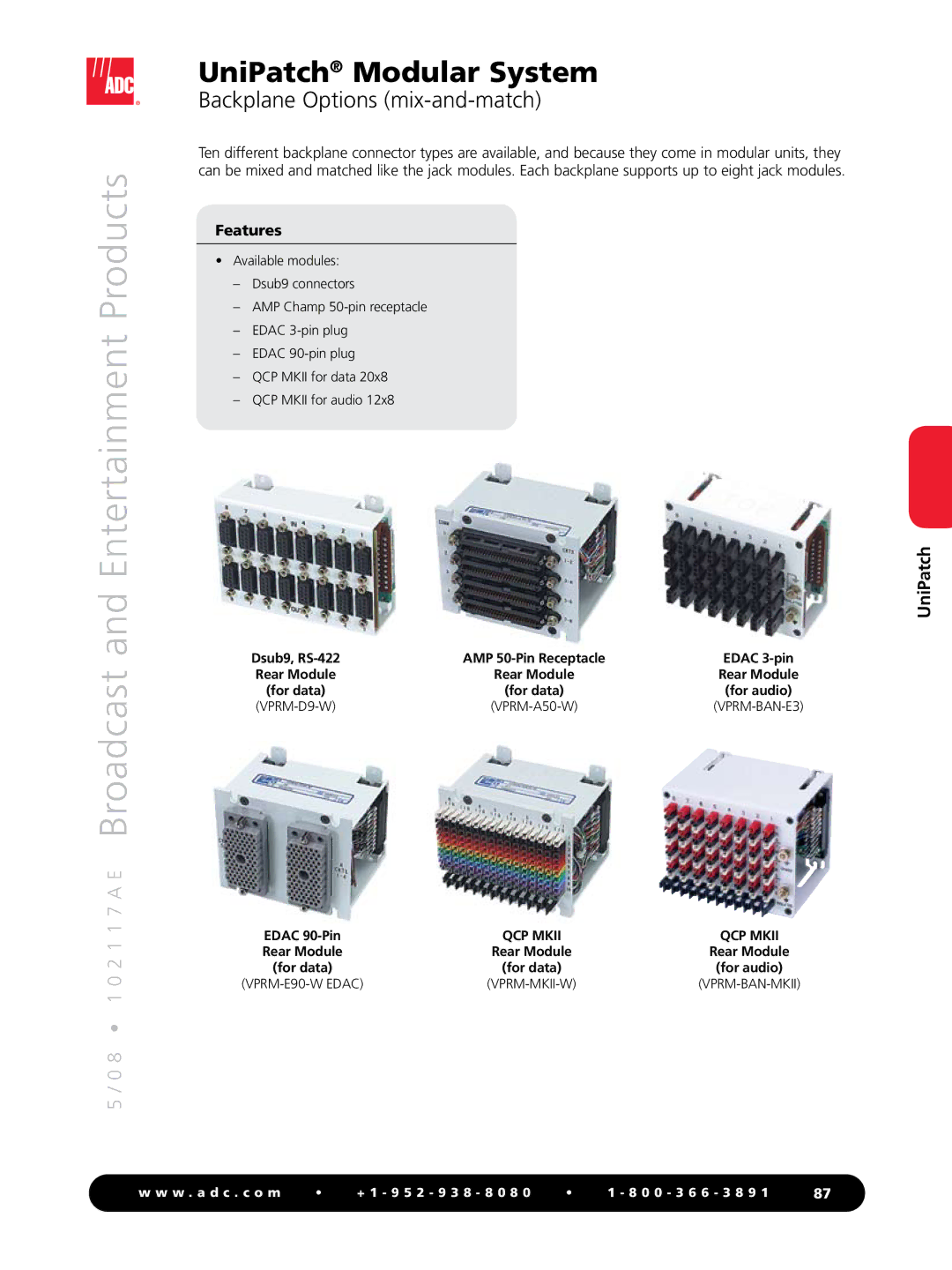 ADC RS-422 manual 8 1 0 2 1 1 7 a E Broadcast and Entertainment Products, Backplane Options mix-and-match, For data 