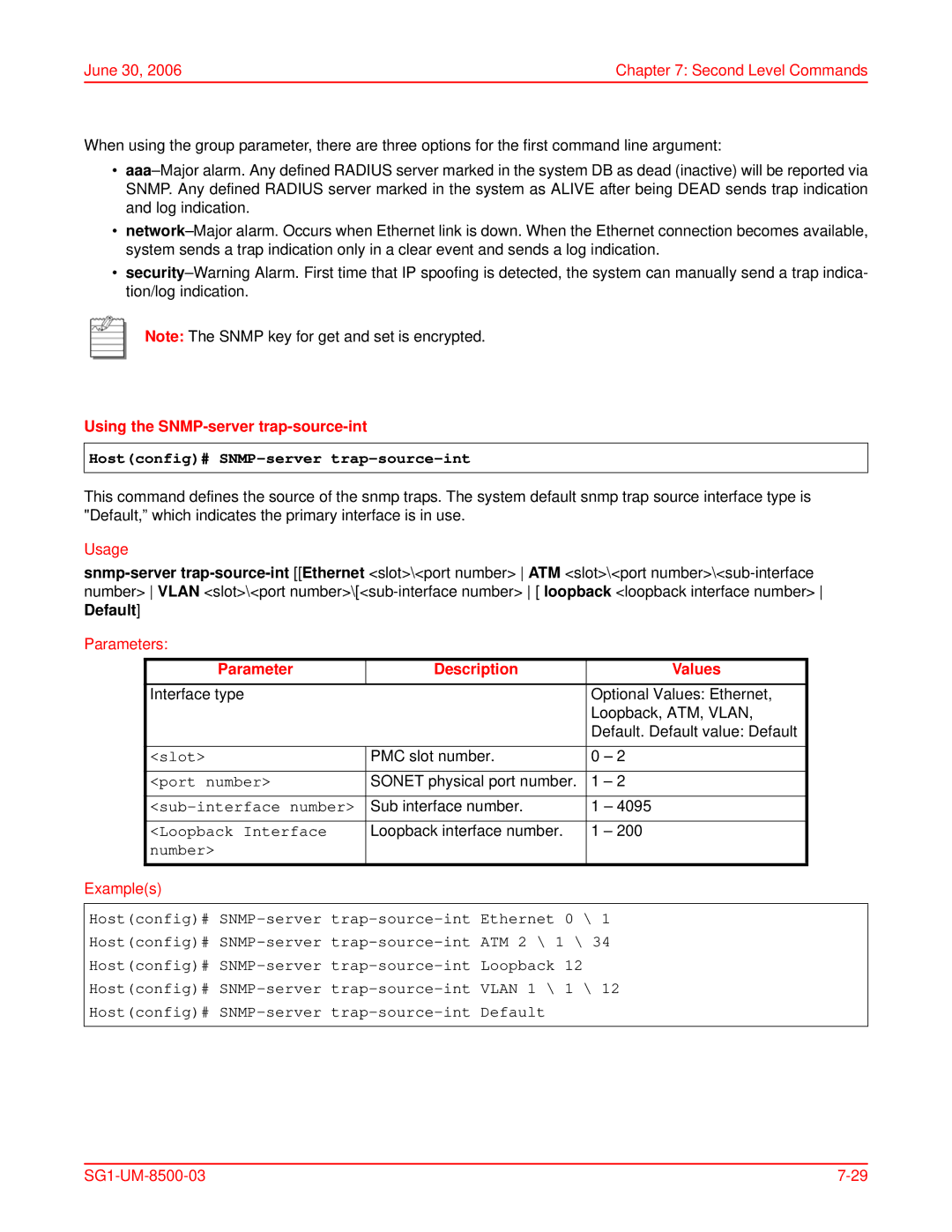 ADC SG-1 user manual Using the SNMP-server trap-source-int, Hostconfig# SNMP-server trap-source-int 