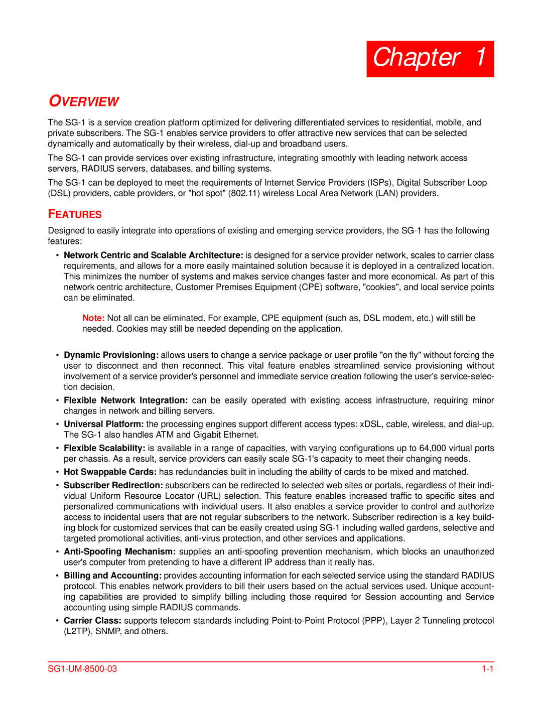 ADC SG-1 user manual Chapter, Features 