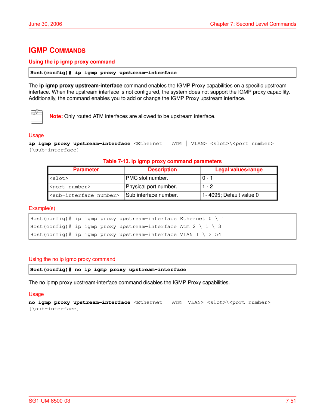 ADC SG-1 user manual Igmp Commands, Using the ip igmp proxy command, Hostconfig# ip igmp proxy upstream-interface 