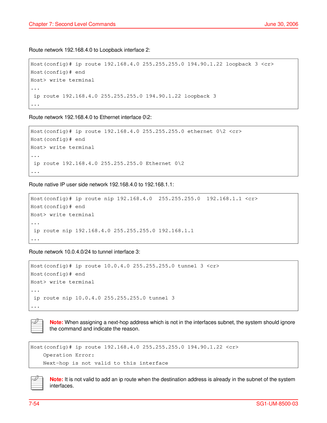 ADC SG-1 user manual Route network 192.168.4.0 to Loopback interface 