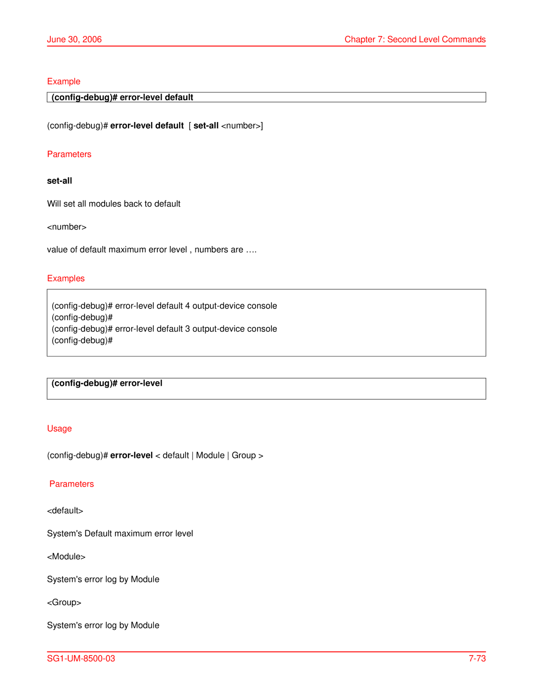 ADC SG-1 user manual June 30 Second Level Commands Example, Set-all 