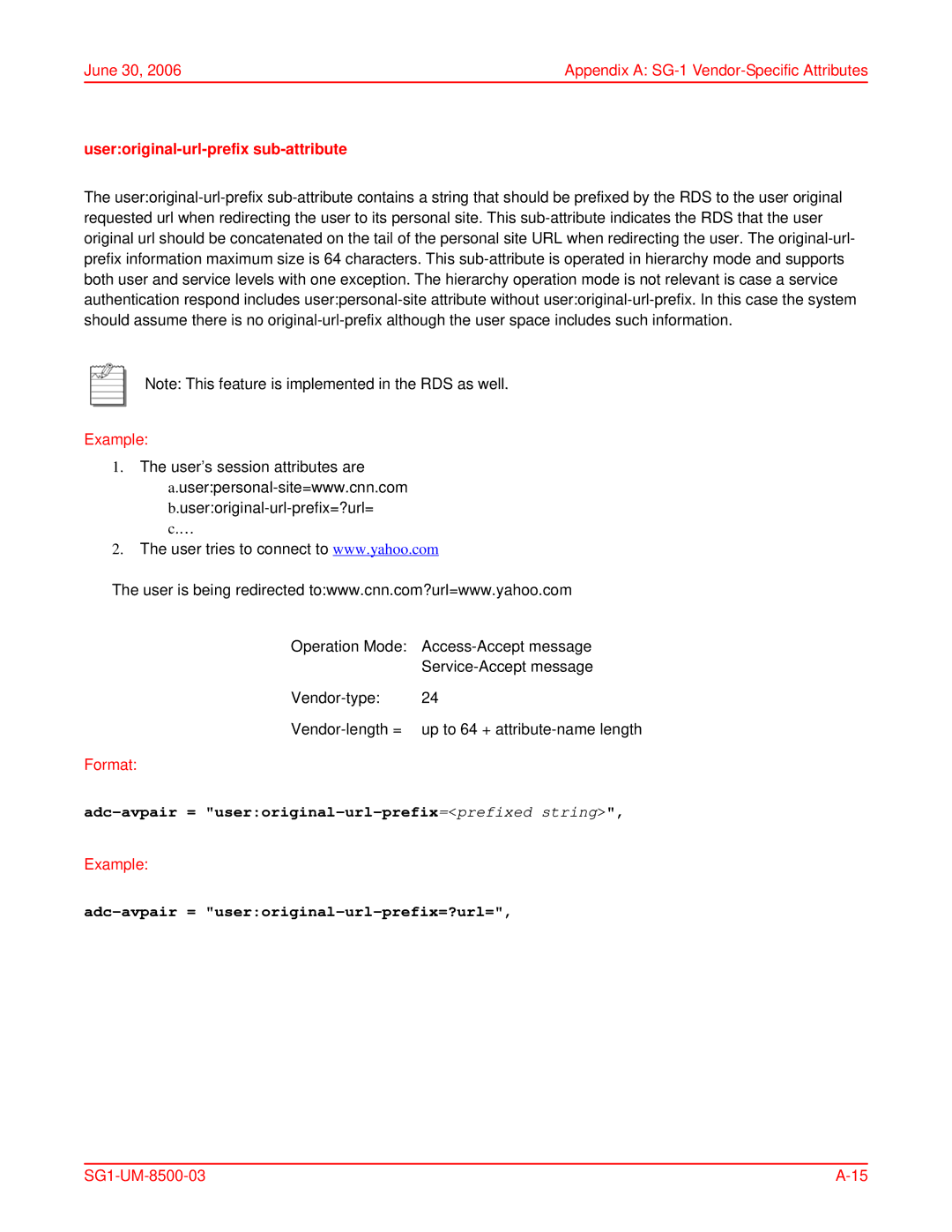 ADC SG-1 user manual Useroriginal-url-prefix sub-attribute, Adc-avpair = useroriginal-url-prefix=prefixed string 