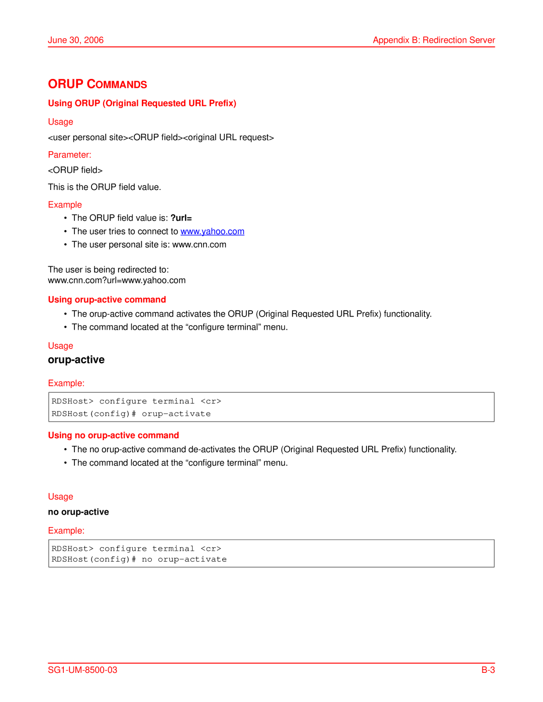 ADC SG-1 Orup Commands, Using Orup Original Requested URL Prefix, Using orup-active command, Using no orup-active command 