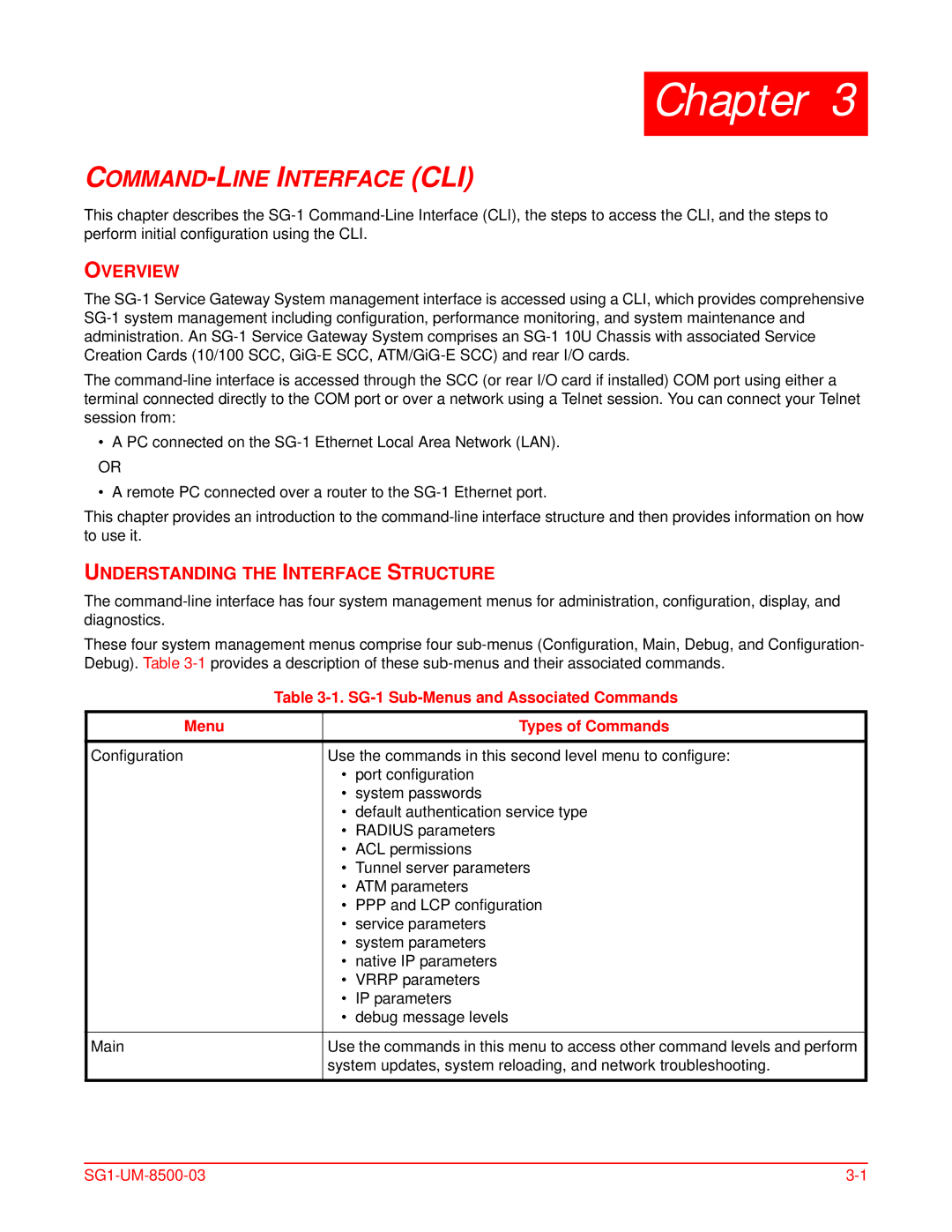 ADC Overview, Understanding the Interface Structure, SG-1 Sub-Menus and Associated Commands Types of Commands 