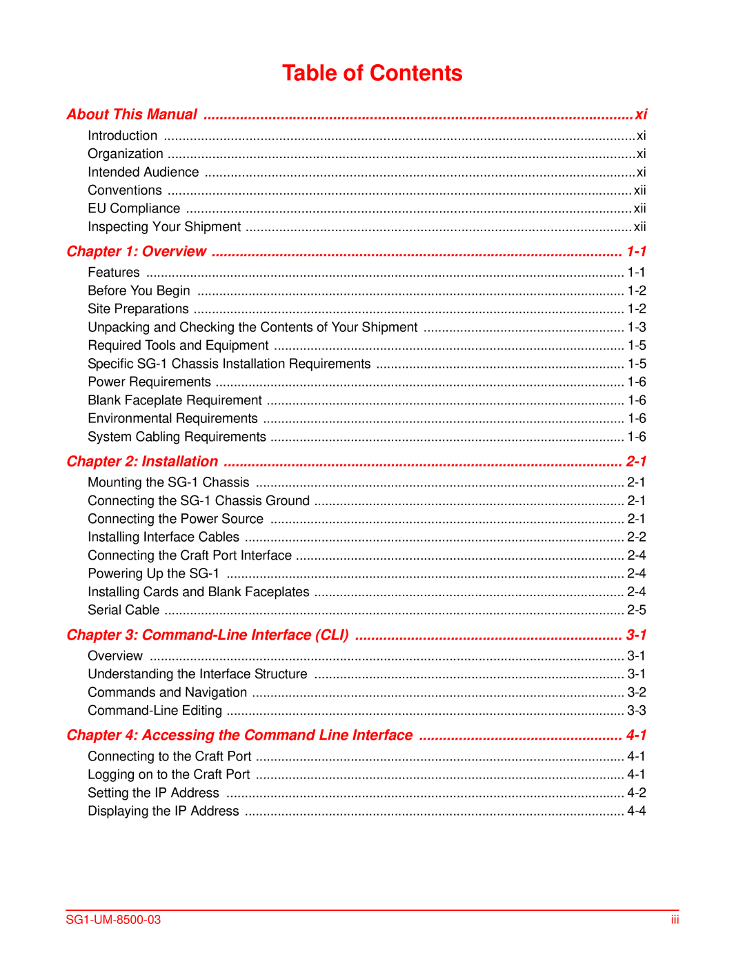 ADC SG-1 user manual Table of Contents 