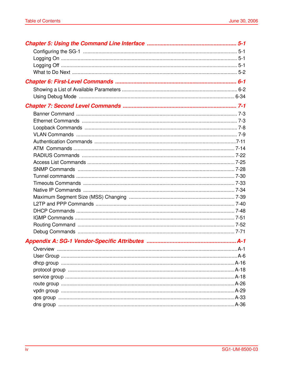 ADC SG-1 user manual Table of ContentsJune 30, SG1-UM-8500-03 